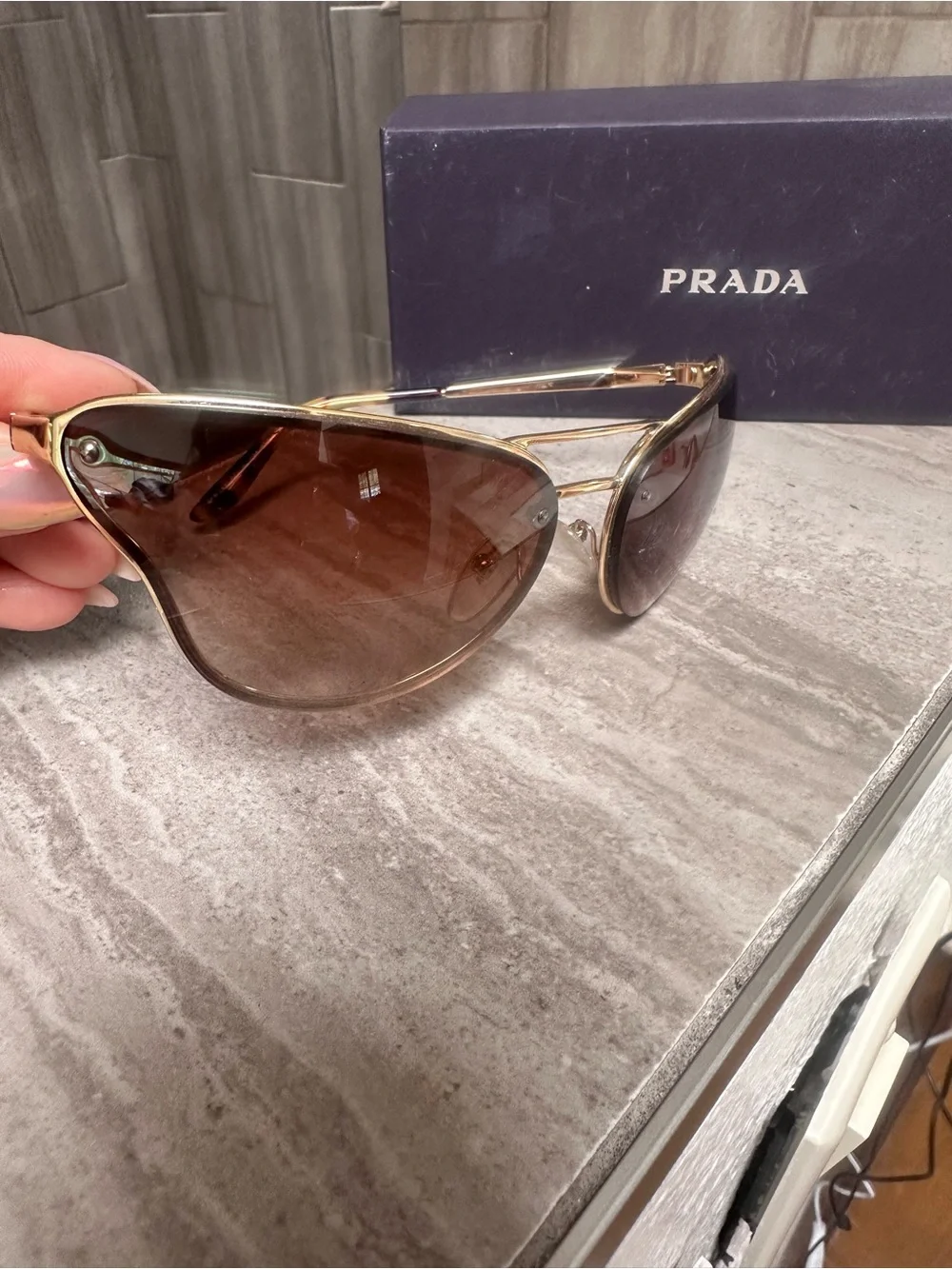 Prada Women's Gold Frame Brown Gradient Cat-Eye Sunglasses - Picture 4 of 6